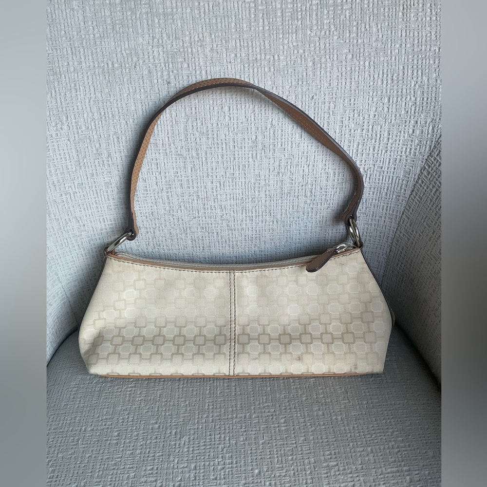 Vintage Nine West Cream and Tan Shoulder Bag with Monogram Design